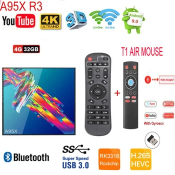 

A95X R3 Android 9.0 smart Box RK3318 optional t1 voice remote with 2.4g&5g Wifi BT4.0 100m lan Y0utube 4K android Player