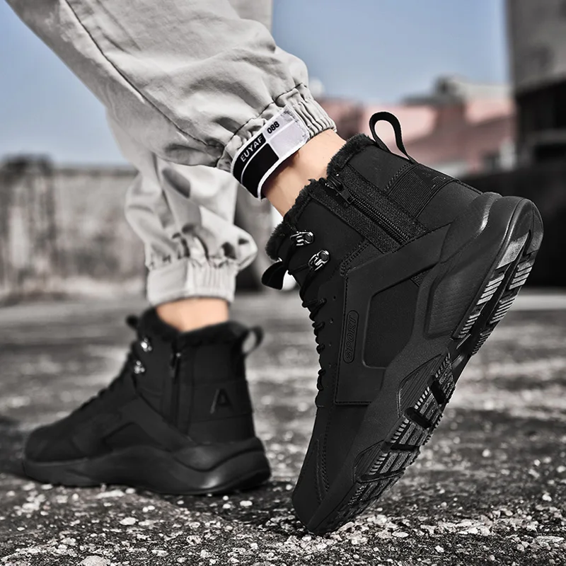 Brand Designer Snow Boots Winter Plush Warm Men Boots Lace-Up Non-slip Male Ankle Boots Waterproof Boots Autumn Man Work Shoes