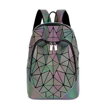 

New Women Backpack Geometric Folding Bag Small Students School Bags For Teenage Girls Luminous Backpacks Hologram Daily Backpack