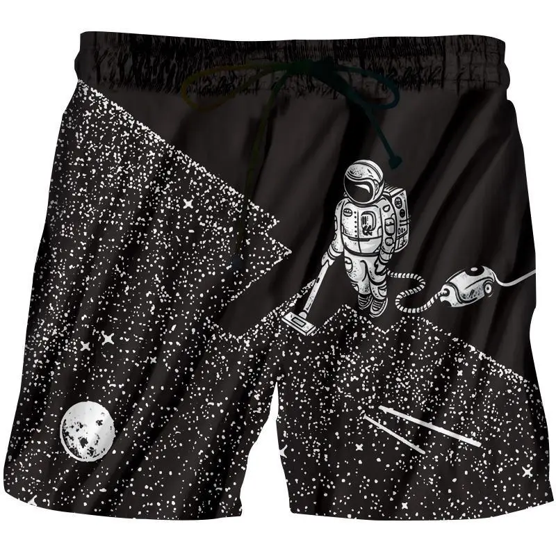 Модные пляжные шорты с 3D принтом, Космический пылесос, робот, быстросохнущие шорты, мужские летние повседневные шорты, уличная одежда, шорты в стиле хип-хоп