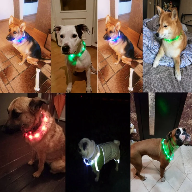 Ошейники для домашних собак, кошек, USB Перезаряжаемый мигающий ночной ошейник, светящийся ошейник, светодиодный светильник, USB ошейник для собак, светящийся ошейник для домашних животных