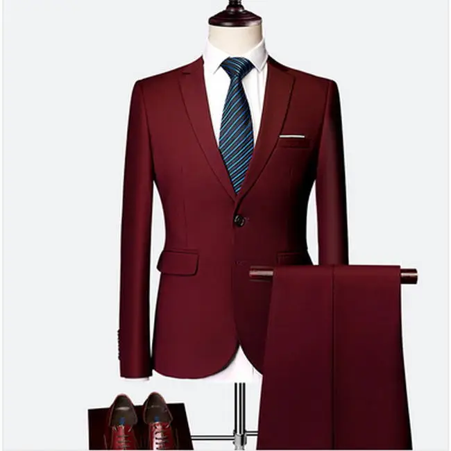 Wine red-2 Traje clásico para hombre traje Дельгадо para novio de boda; traje de 3 piezas Повседневное para hombre traje de Кабальеро traje de 6XL - Цвет: Wine red-2