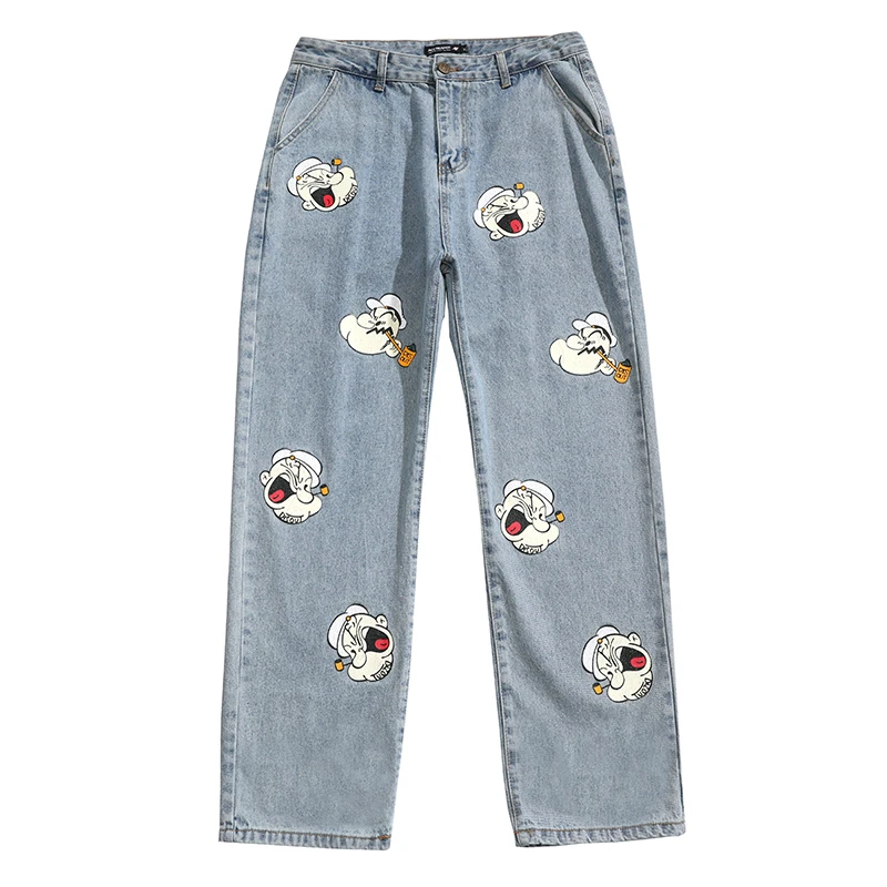 Cartoon Sailor Straight Jeans Men Hip 