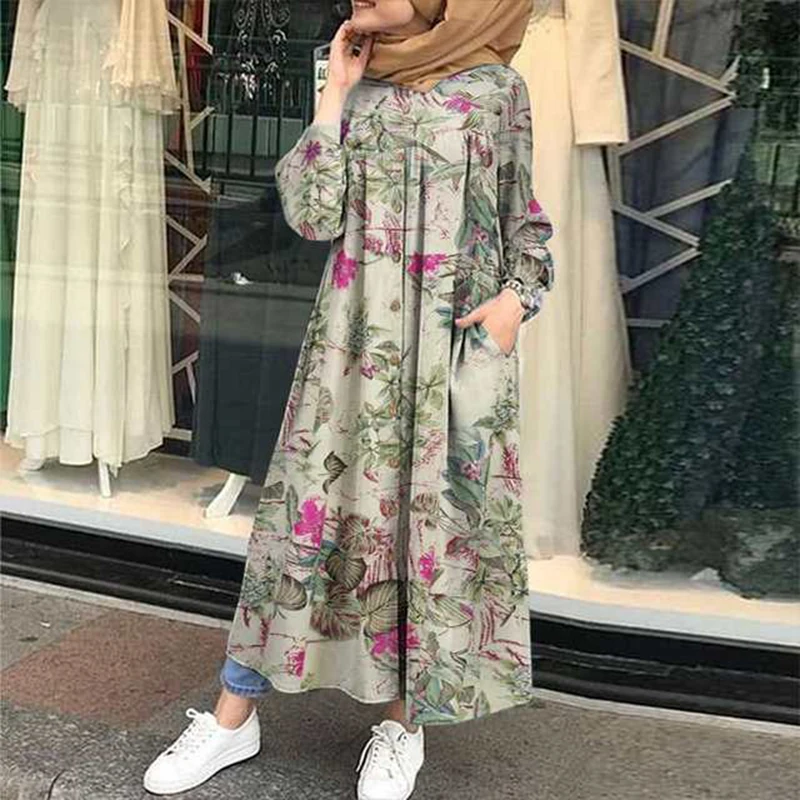 Muslim Hijab Dress Women Vintage Long Sleeve Marocain Kaftan Maxi Dress 2021...