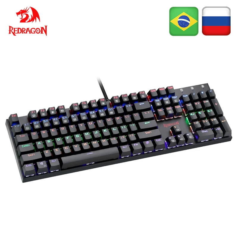Дешево Redragon K565 Радужная USB Механическая игровая клавиатура алюминиевый синий переключатель эргономичная светодиодная подсветка 104 клавиш Проводн...