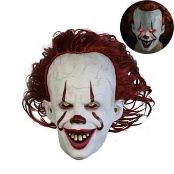 

Halloween Clown Mask with Red LED Lights Latex Clown Scary Mask Halloween Cosplay Prop Funny Gags Toy For Adult Children
