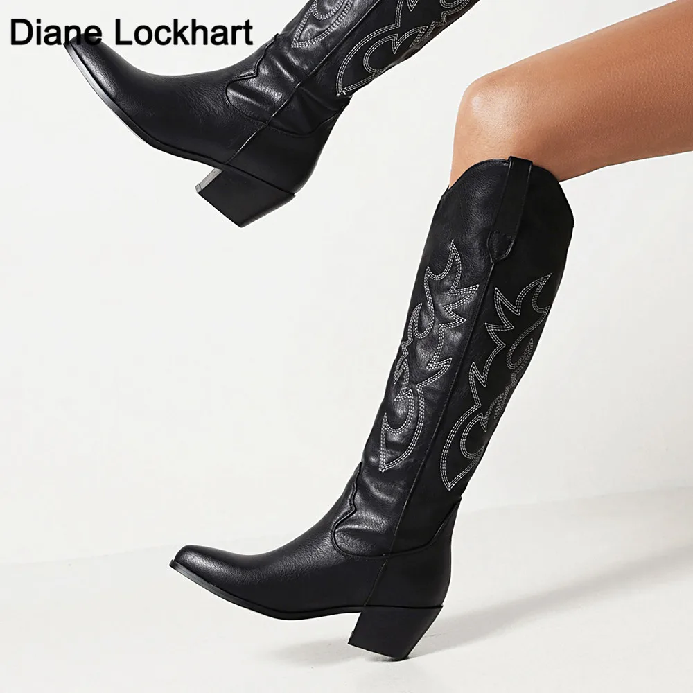 

Women High Boots Nude Black Suede Embroidered Knee High Boots Women Sexy Pointed Toe Spike Kitten Heels Knight Boots Black White