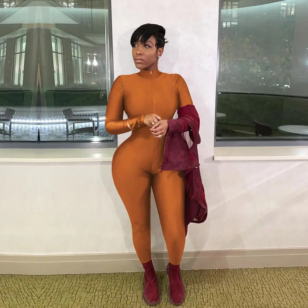 Женский комбинезон с длинным рукавом повседневный модный однотонный длинный для