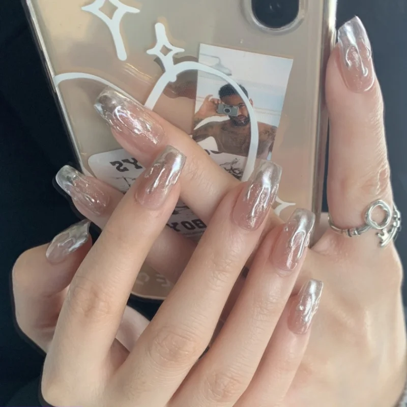 

Fake Nails Can Be Taken with Magic Mirror Effect Powder Water Drops Manicure Wear Nail Removable Fake Nails Handmade UV Nail Tip