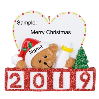 

2019 Bear Baby 1st Glitter Resin Personalized Christmas Tree Ornament Free Write Name As Craft Souvenir Special Gifts Home Decor