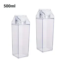 2 Pcs Milk Carton Water Bottle, Clear Square Milk Bottles Portable Plastic Transparent Juice Bottle for Outdoor Sports Camping