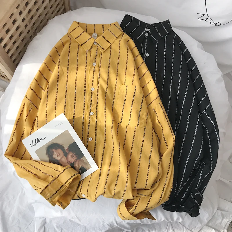 Женская рубашка в полоску Privathinker черная стиле хип-хоп с длинными рукавами и