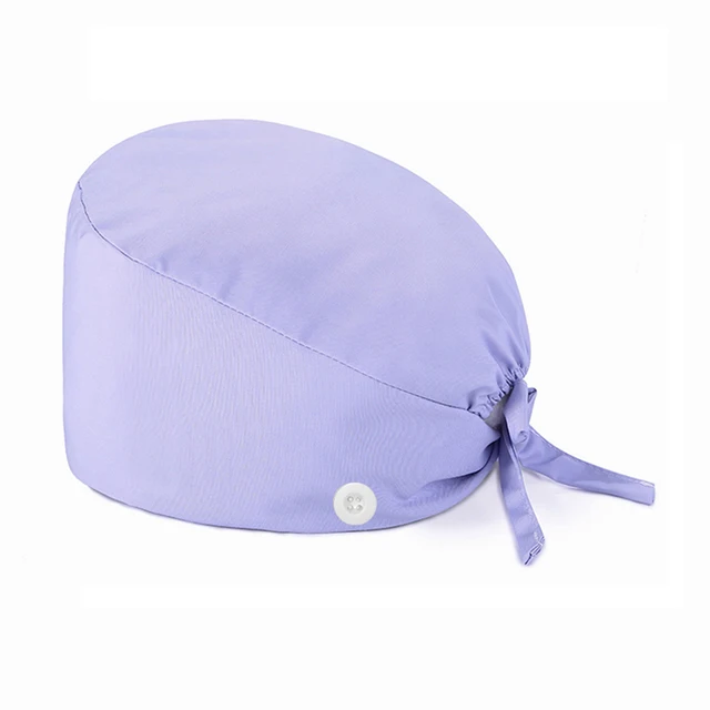 Solid Scrub Cap with Buttons Bouffant Hat for Women Men Wearing Protect Ears Work Hat Huniform Accessories gorro medico mujer H