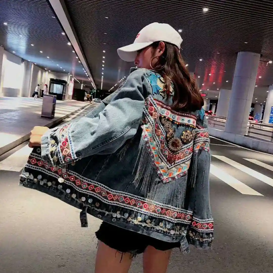 jean jacket with fringe on sleeves