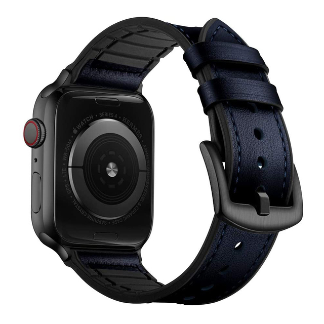 Apple Watch Band 45mm 44mm 42mm Sweatproof Genuine Leather + Rubber Hybrid Band iWatch 7 6 5 4 3 SE strap 41mm 40mm 38mm