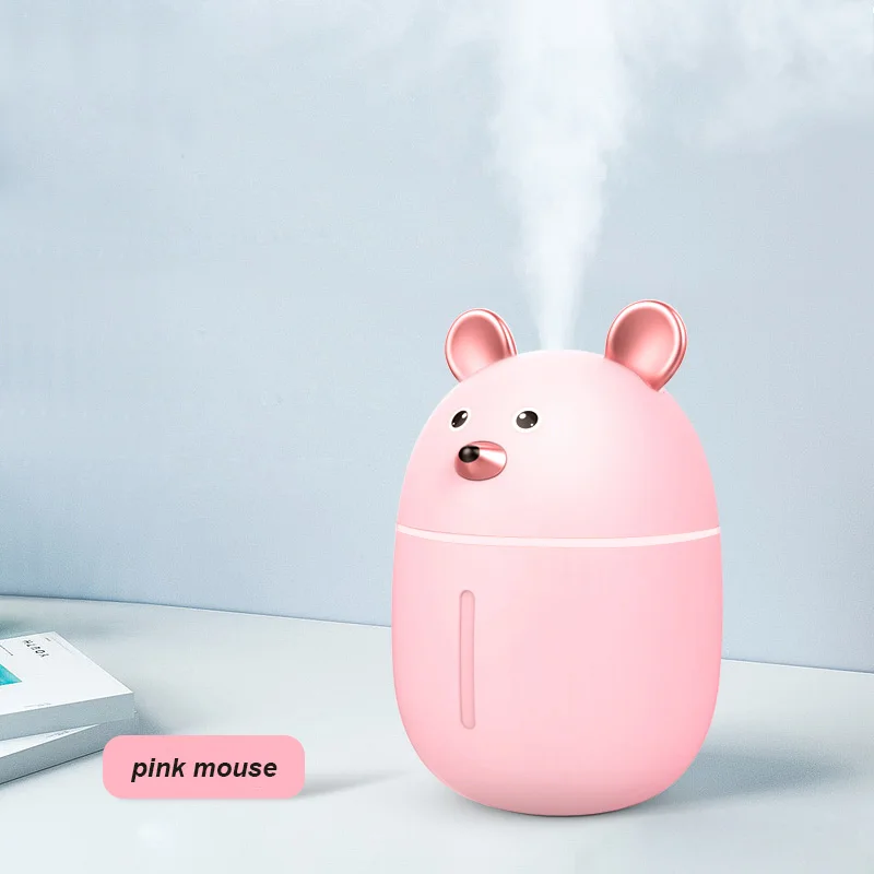 300 мл воздушный рассеиватель, увлажнитель в форме домашних животных, USB Ароматерапия, увлажнитель, автомобильный очиститель, домашний распылитель, фоггер с ночным светильник - Цвет: Pink Mouse