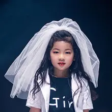 Два-Слои детские для девочек в цветочек на свадьбу свадебная фата однотонные Цвет или дня рождения в танцевальном Детский костюм для вечеринок Подставки для фотографий 2 слоя из вуали в сеточку с расческой