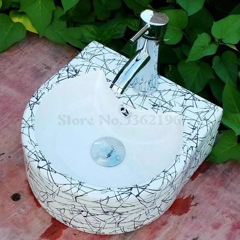 Taiwan Basin One Small Balcony Wash Basin Small Family Ceramic Floor-to-ceiling Wash Basin Bathroom Corner Hanging Basin