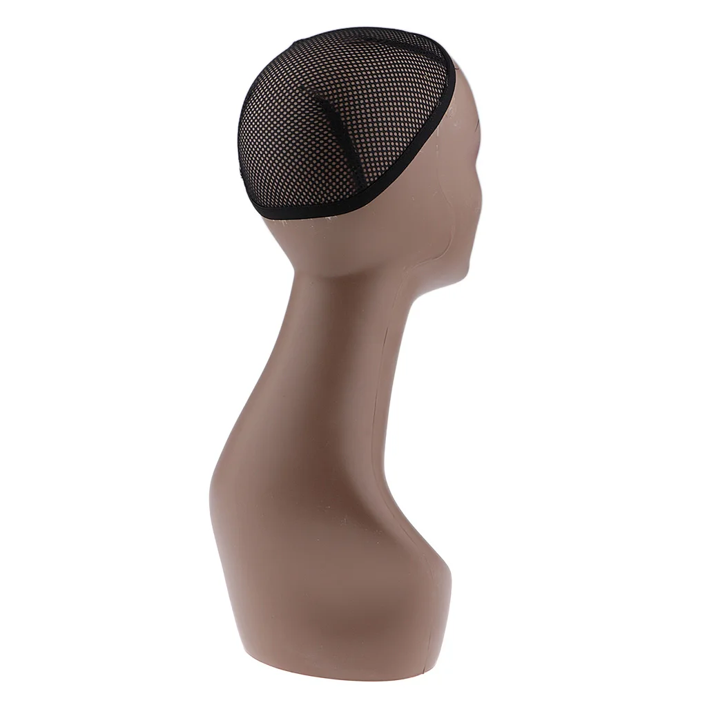 2pcs Coffee Female Mannequin Head Model Wig Cap Jewelry Display Holder Stand