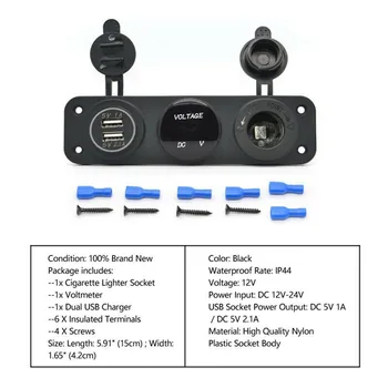 

Auto Boat Switch Panel Waterproof Power Socket Blue LED Voltmeter 12V Universal Interior Accessories Dual USB Charger