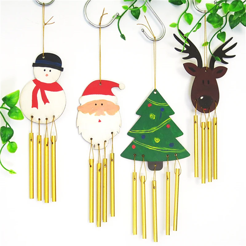 Новые DIY ветряные колокольчики деревянный Снеговик Санта Клаус Лось