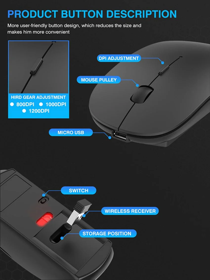 YSAGi беспроводная мышь Bluetooth компьютерная мышь mute PC Mause эргономичная мышь перезаряжаемая 2,4 ГГц USB оптическая мышь для ПК ноутбука