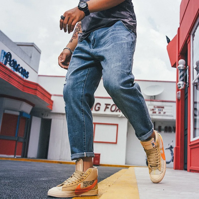 Plus Size 42 48 Men's Distressed Jeans 2020 Spring Autumn New Men Loose Ankle-length Ripped Hole Fashion Denim Trousers Plus Size 42 48 Men's Distressed Jeans 2020 Spring Autumn New Men Loose Ankle-length Ripped Hole Fashion Denim Trousers