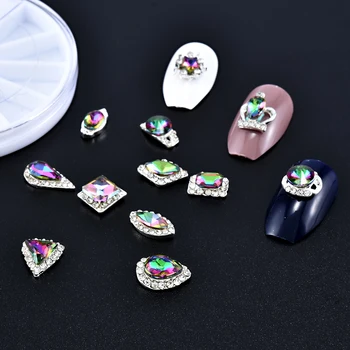 

New Manicure 12pcs/Box Nail Crystal Colorful Geometry Shape Acrylic Alloy Glitter Rhinestone Manicure Wheel 3d Nail Art Decor