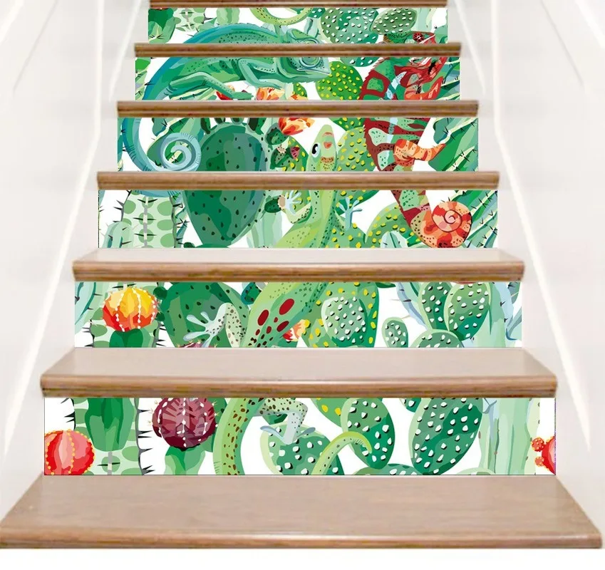

6Pieces/set LT012 Cactus 3D Simulation Stair Paste Can Be Moved Waterproof Steps Decorative Wall Paste Home Drop Shipping