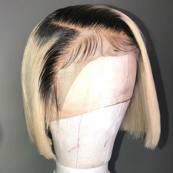 Poker Face 613 Blonde Lace Front Wigs Short Bob Brazilian Human Hair Wig 150% Density Remy Straight Hair T/1B 613 Short Bob Wigs 3