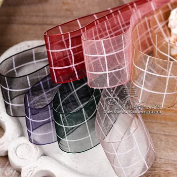 

100yards 16 25 40mm white satin plaid tartan organza sheer ribbon for hair bow diy accessories craft supplies bouquet packing