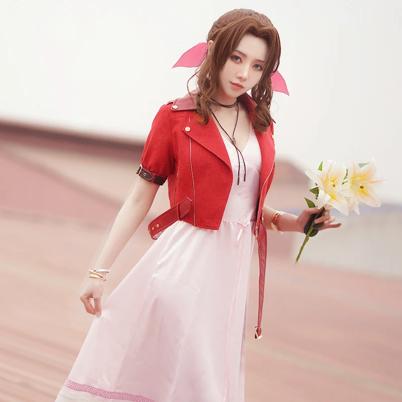 

Game FF7 Reset version Cos Aerith Gainsborough Game Same Cosplay Women’s daily dress Costume suit H