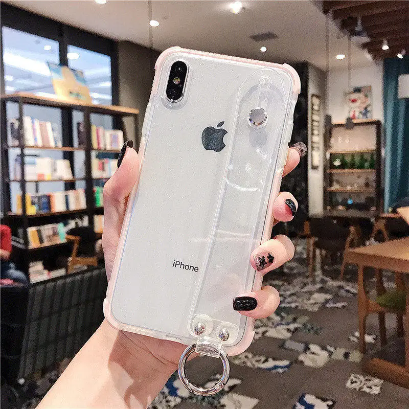 Розовый NFH Тонкий блестящий браслет ударопрочный чехол для iPhone 6 6S Plus X XS XR XS Max 7 8Plus силиконовый браслет чехол-подставка - Цвет: Розовый