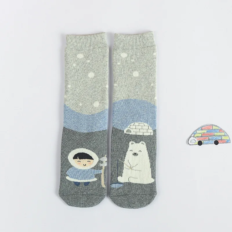 Осенне-зимние теплые махровые носки с петельками и рисунками животных в японском стиле для колледжа повседневные милые носки Рождественский подарок - Цвет: 1