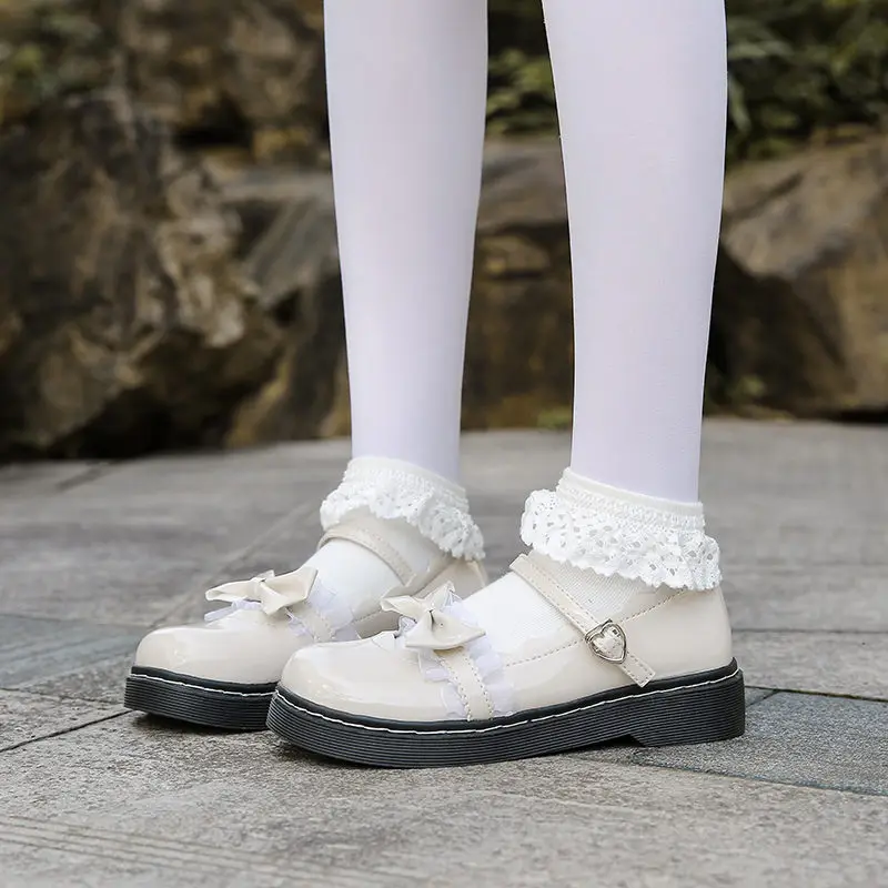 Милые туфли Лолиты в японском стиле; женские туфли в стиле Харадзюку с толстой подошвой и круглым носком; 3 цвета; милые туфли принцессы из искусственной кожи в стиле Лолиты для девочек