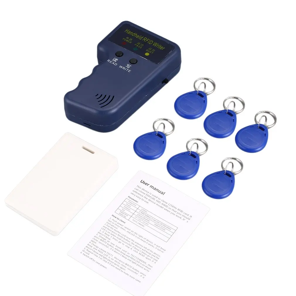 

125Khz Handheld RFID ID Copier Card Reader Writer rfid duplicator + EM4305/T5577 Chip Key Card Token Tags