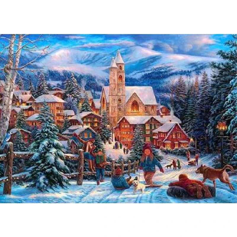 

snow-covered landscape.Hand Made Paint High Quality Canvas Beautiful Painting By Numbers Surprise Gift Great Accomplishment