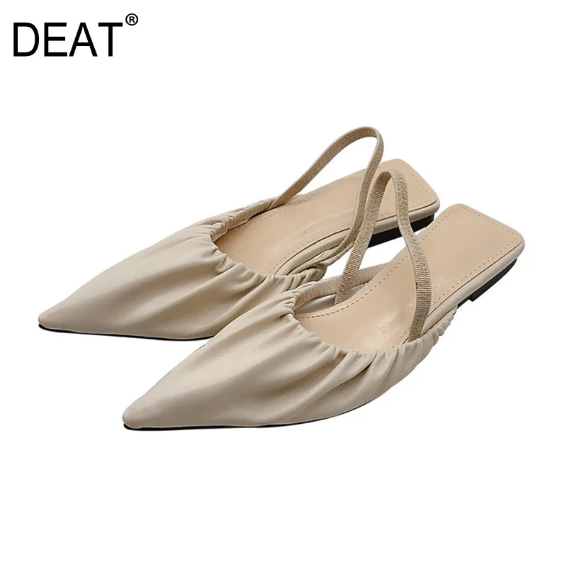 

[DEAT] 2020 New Spring Summer Sharp Toe Shallow Pleated Elastic Band Casual Simple Pu Leather Sandals Women Shoes Fashion 10F758