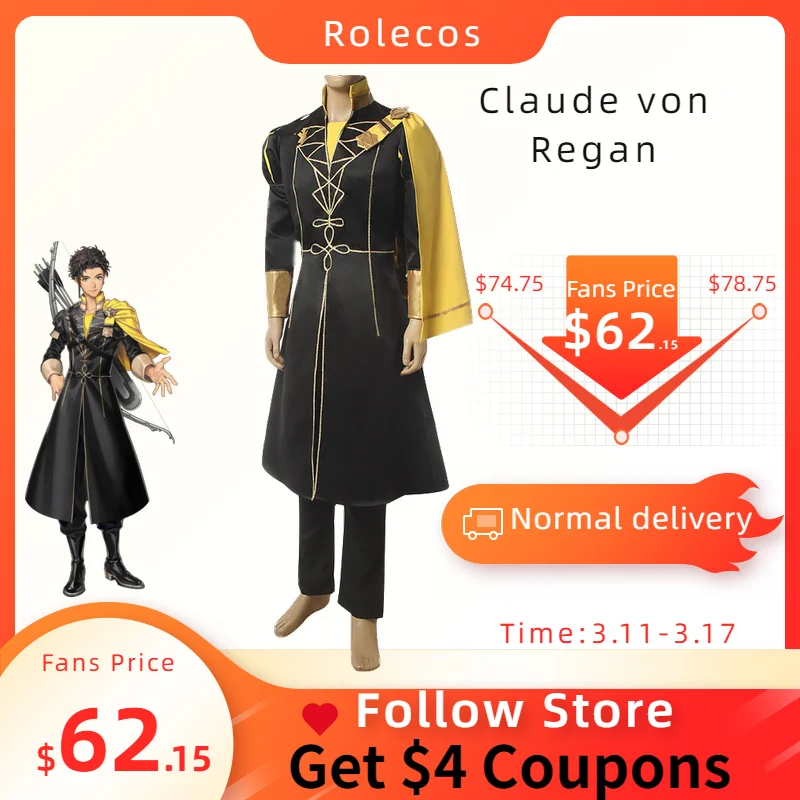 

ROLECOS Game Fire Emblem ThreeHouses Cosplay Costume Claude von Regan Cosplay Costume Unisex Uniform Top Pants Cloak Suit