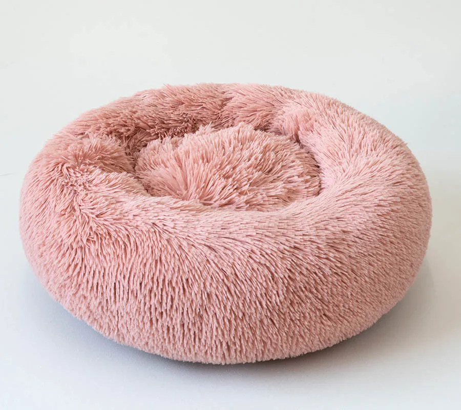 pink Круглые плюшевые кошки кровать Дом Мягкая длинная плюшевая кошка кровать круглая собака кровать для маленьких собак кошки гнездо зимняя теплая спальная кровать щенок коврик - Цвет: pink