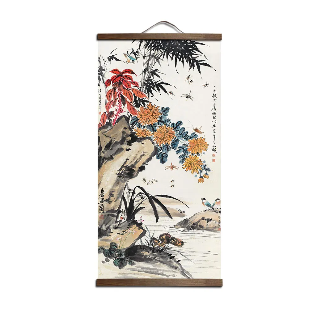Chinese Traditional style flower animal canvas home decoration for living bedroom wall art picture poster wood scroll paintings 4