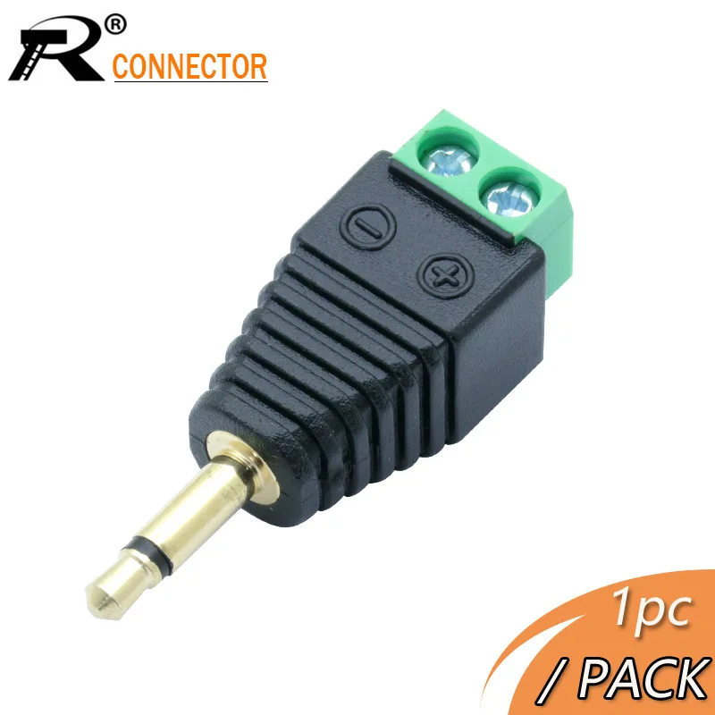Conector R de 1 Vídeo de pc, conector AV Balun de 3,5mm, 1/8 , MONO macho a tornillo AV, Terminal MONO jack de 3,5mm macho de 3 pines, enchufe de bloque