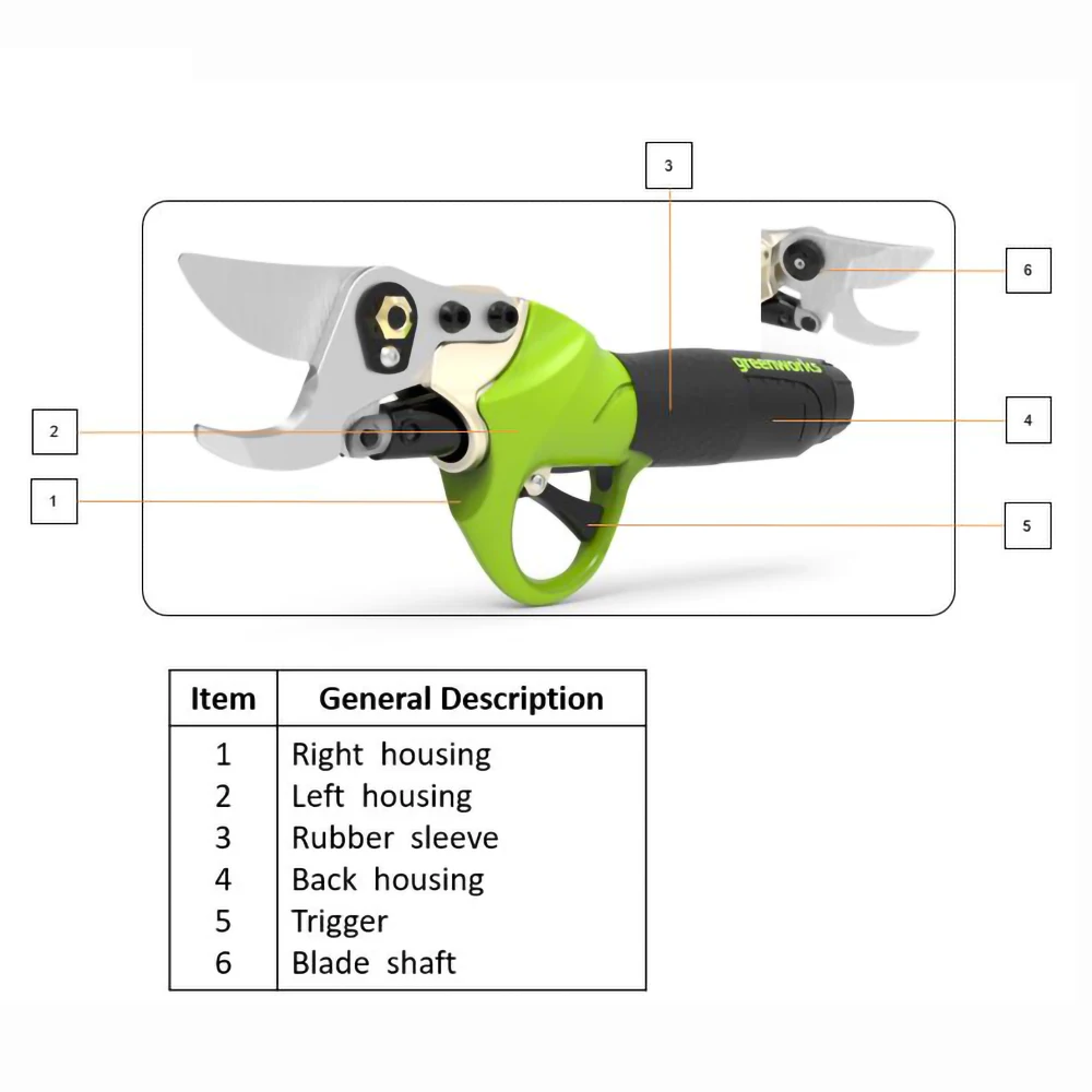 GREENWORKS 40V Electric Pruning Shears Brushless Motor Professional Home Garden MAX 3.5mm Lithium Battery Garden Pruner Scissors 2