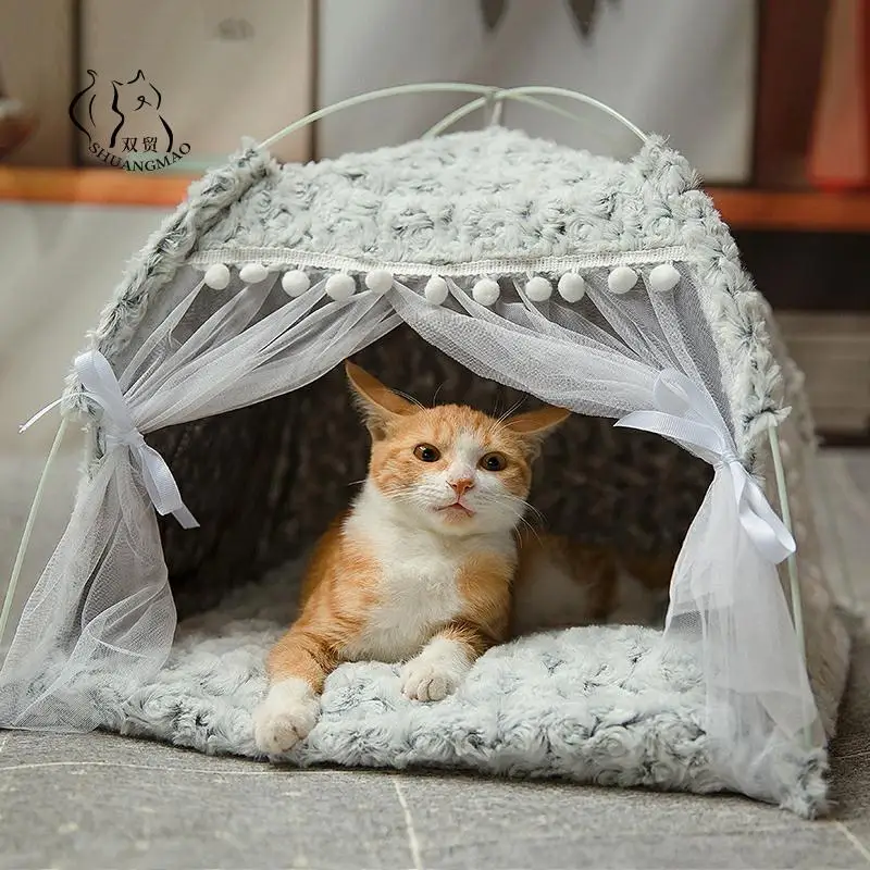 Winter Warm Cat Bed Foldable Small Cats Tent House Kitten for Dog