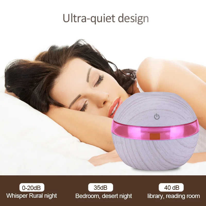 300ml White Wood Grain Aromatherapy Electric Sprayer Ultrasonic Air Humidifier Essential Oil Diffuser with 7 Color LED Lights