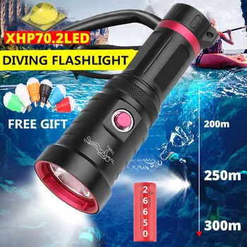 

Waterproof IPX8 Diving Flashlight XHP70.2 Yellow White LED Torch Dive Underwater 80M Lamp Light Camping use 26650 18650 Battery