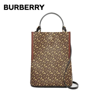 

BURBERRY Monogram Print E-canvas Bucket Bag Adjustable Leather Crossbody Strap Shoulder Bags Top Handle Female Handbags 80268251