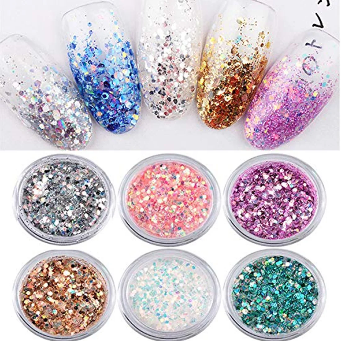 

6 Colors Colorful Laser Mixed Sequin Nail Glitter Powder Dust Sequins for Nail Flakes For Nails Shinning Glitter for Nails Art
