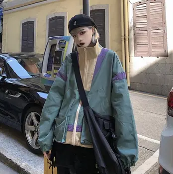 

Spring and autumn Korean hit color loose stand collar long sleeve jacket