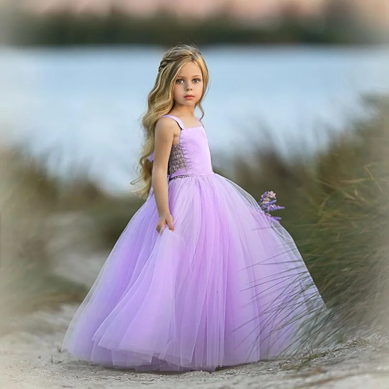 Ins/Детская фатиновая одежда принцессы с бантом для свадебной вечеринки; платье-пачка с оборками; цвет белый, фиолетовый; милое летнее платье в западном стиле для маленьких девочек